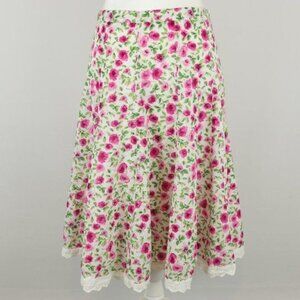 Dress Barn Women's Size 6 Pink Green Rose Floral Lace Trimmed A-Line Skirt